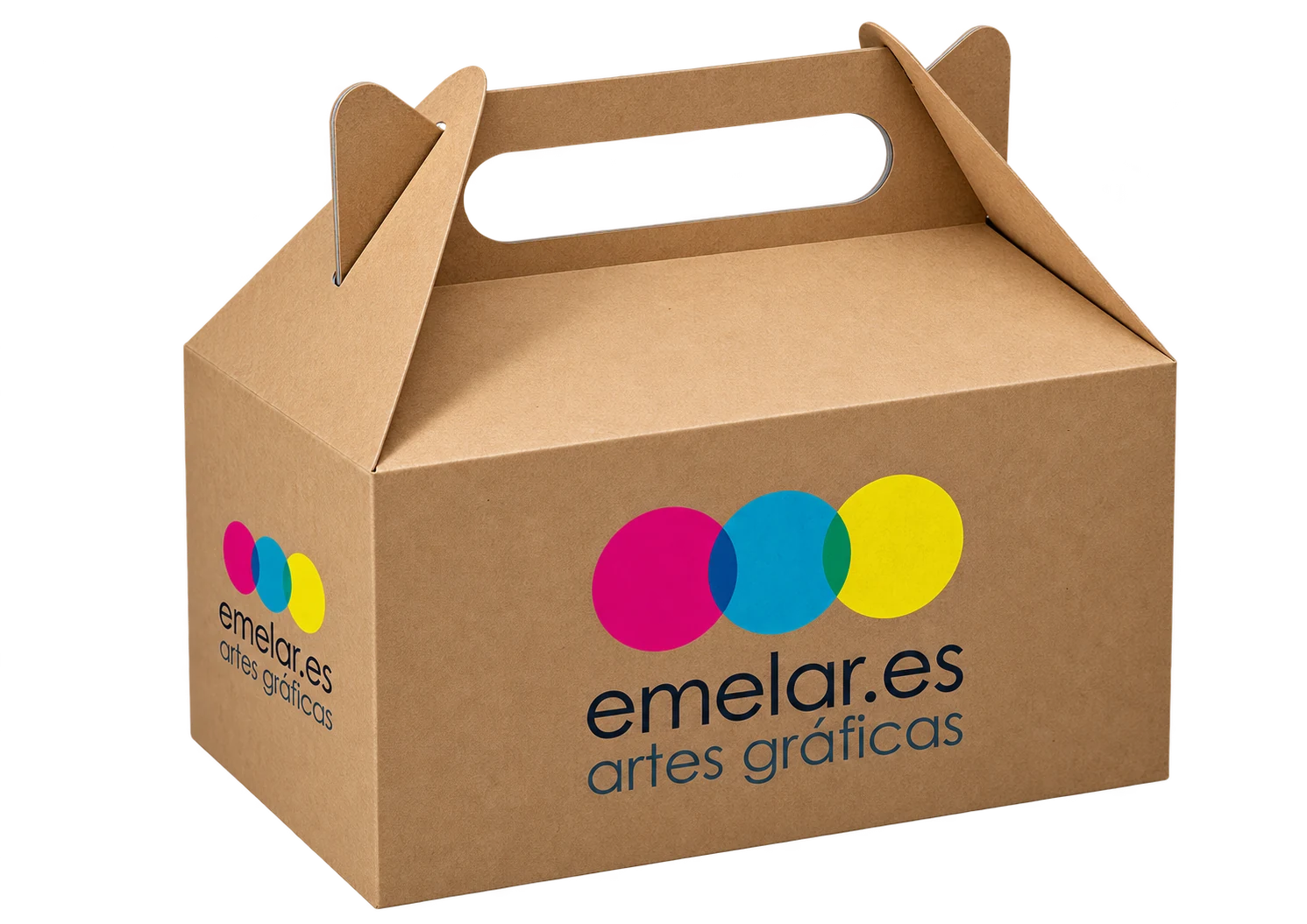 Cajas plegables personalizadas de cartón kraft con asa y logotipo EMELAR